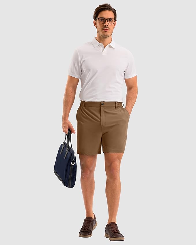Pudolla Men's Casual Shorts 7"/9"/5" Lightweight Golf Shorts with 3 Pockets Stretch Quick Dry Comfy Work Shorts