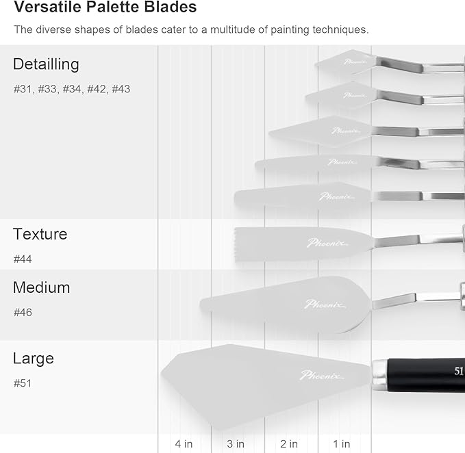 PHOENIX High Flexible Palette Knife Set, 8 Pieces Stainless Steel Painting - Image 3