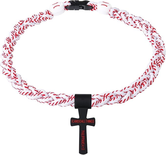 Baseball Necklace with Cross Pendant Fashion Three Braided Rope Tornado Design for Sports Fan Baseball Theme Party Gift Idea, 18 Inch
