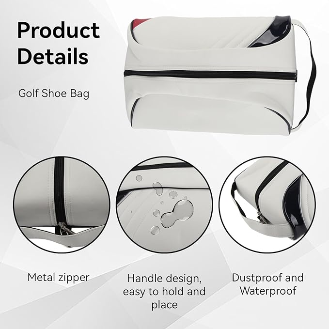 Golf Shoe Bag for Men & Women, PU Leather Travel Shoes Carrier Bag, Dustproof and Lightweight Outdoor Golf Accessories Storage for Sport Shoes, Socks, Tees & Balls(White)