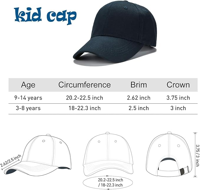 Edoneery Baseball Cap for Kids-Adjustable Washed Cotton Golf Toddler Hat for Boys & Girls