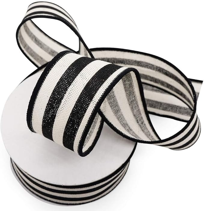 CT CRAFT LLC Striped Canvas Cotton Ribbon 2.5" x 50 Yards Ivory/Black Stripes - Image 7