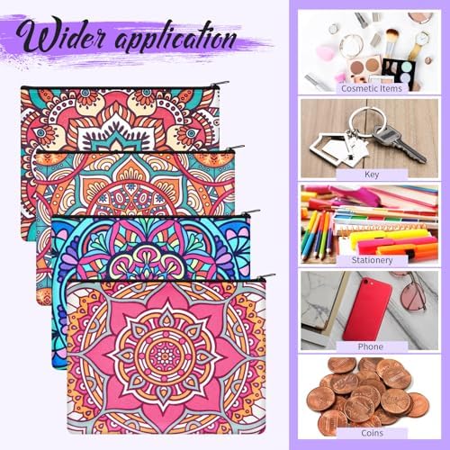 Eccliy 20 Pcs Mandala Makeup Bag Cosmetic Bag Canvas Gifts Colorful Mandala Themed Accessories for Girls Toiletry Pouch with Zipper for Women Party Shopping Home Travel, 9 x 7 Inch