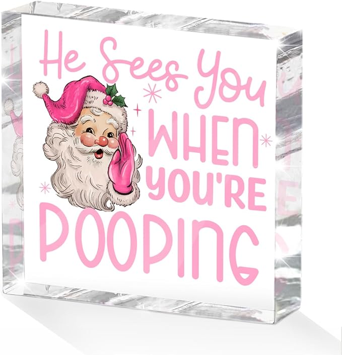 Funny Santa Desk Decor Acrylic Sign 4X4 Inch, Humorous Christmas Decorations by Unknown