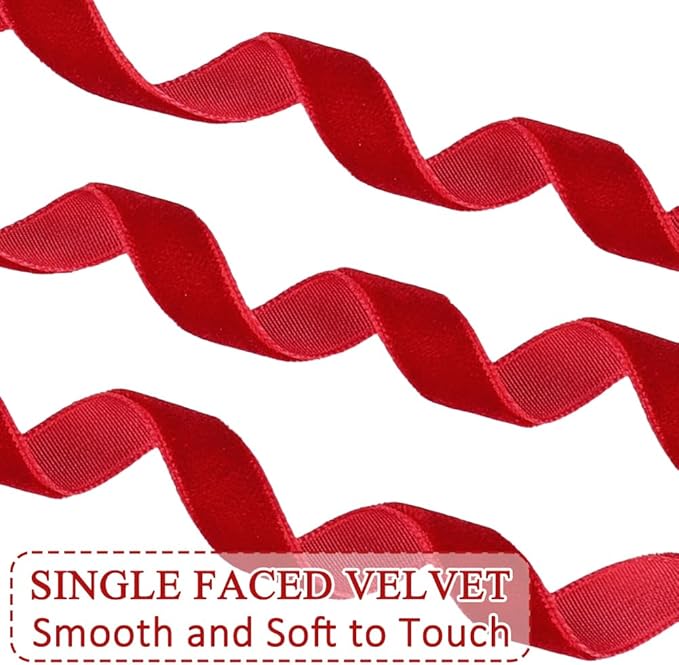 Red Velvet Ribbon, 0.39 Inch x 20 Yards Single Faced Red Ribbon - Image 3