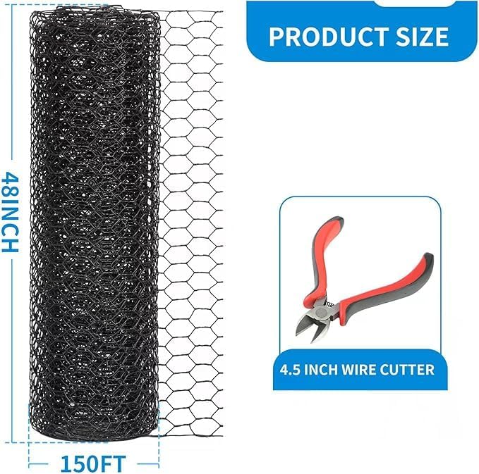 48'' x 50' Black Chicken Wire Fencing, 1 inch Chicken Wire and 20 Gauge Poultry - Image 2