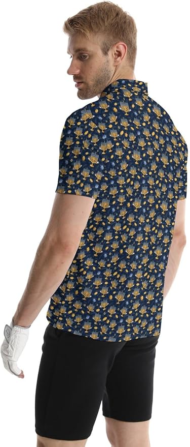 HUURAY Funny Golf Polos for Men Funny Print Short Sleeve Shirts Quick Dry Polo Shirts Hawaiian Shirt Performance Golf Outfits