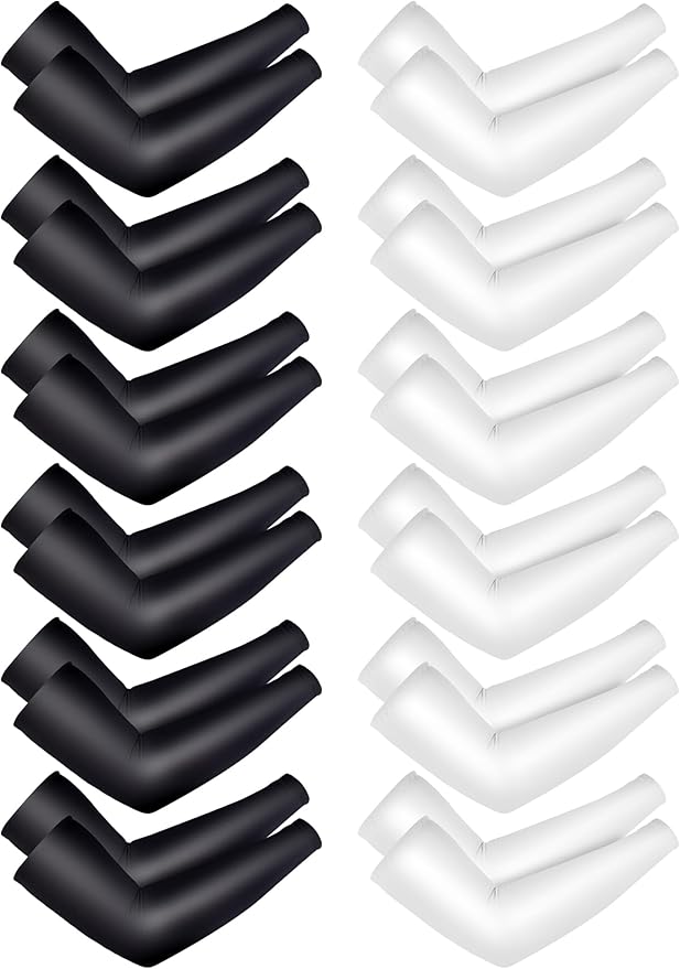 12 Pairs Sports Arm Sleeves for Kids Basketball Baseball Arm Sleeves UV Sun Protection Cooling Arm Cover Sleeve