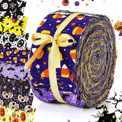 Panelee 40 Pcs Halloween Cotton Fabric 2.6x40in Pre Cut Quilting Strips