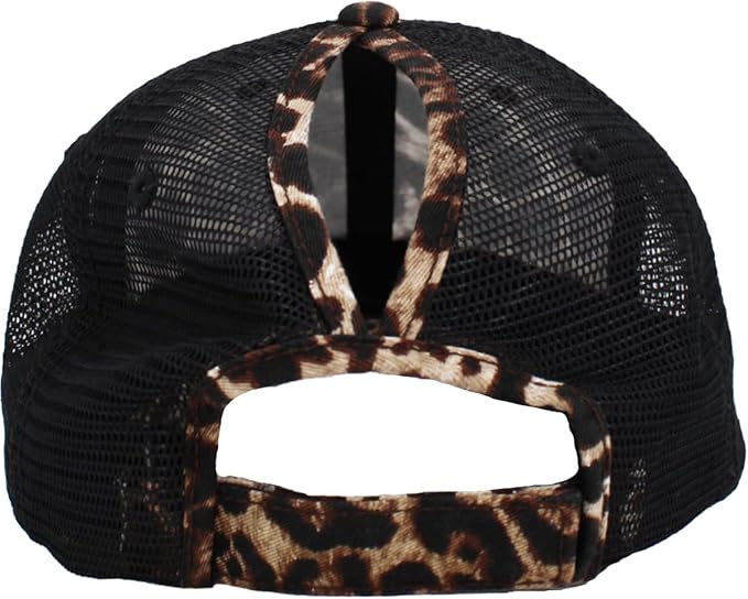 Classic Plain Ponytail Messy High Bun Headwear Adjustable Cotton Trucker Mesh Glitter Hat Baseball Cap