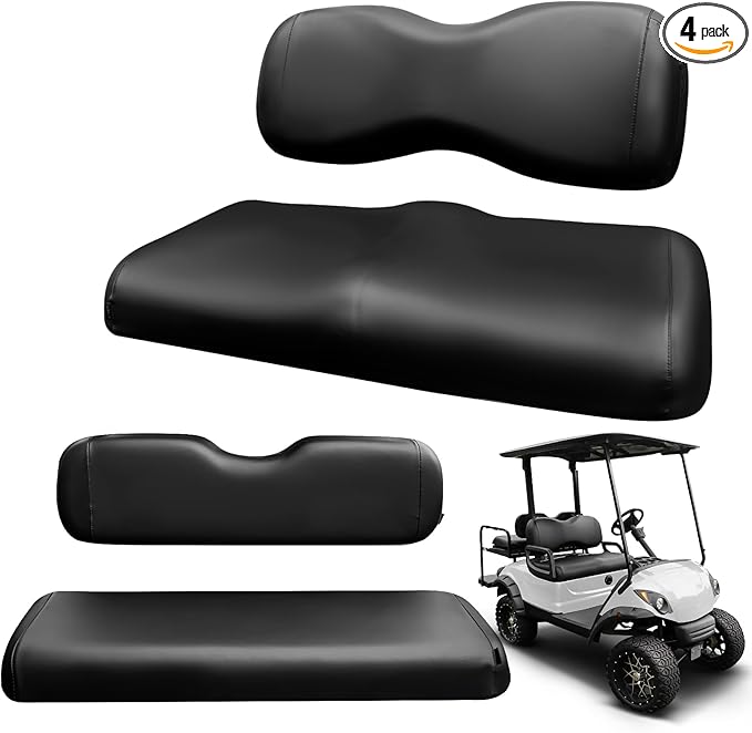 4PCS Golf Cart Seat Covers Kit,Front and Rear Seat Cover for Yamaha Drive/Drive 2 Standard Seat Cushion,Smooth and Simple Style, Waterproof Replacement Seat Cover(Black)