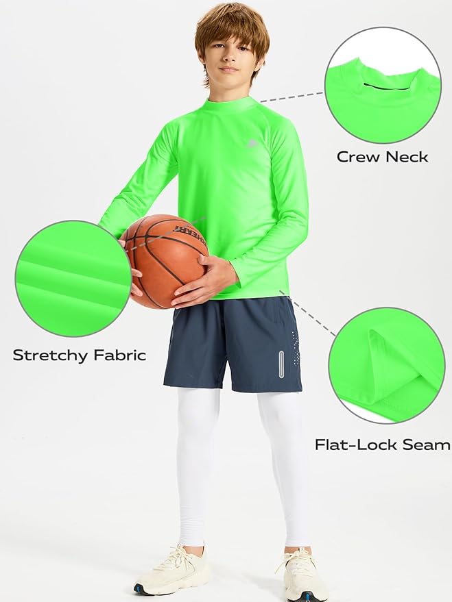 DEVOROPA Youth Boys Compression Thermal Shirt Long Sleeve Kids Fleece Baselayer Soccer Baseball Undershirt Slim/Regular/Husky