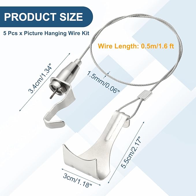 uxcell 2Pcs Picture Hanging Wire Kit, 0.5 m x 1.5 mm Heavy Duty Picture Hangers - Image 2
