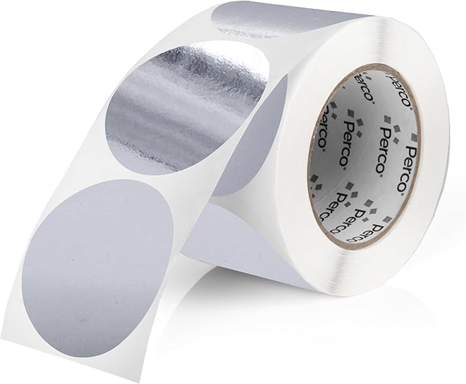 Perco Silver 3-Inch Round Circle Dot Sticker Labels by Perco