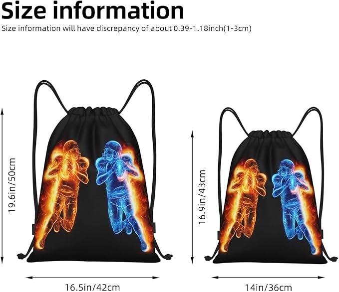 Football Drawstring Bags for Kids Teens Boys, Cool Sports Drawstring Backpack with Printed Two Playing Football Men Pattern, Black Casual Knapsack for Adults for Gym Hiking Swimming Beach Yoga, Small