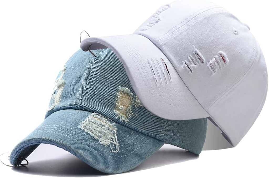 Unisex Ripped Distressed Denim Ring Baseball Cap Hip Hop Vintage Dad Hat Adjustable