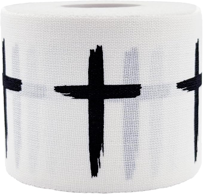 Cross Sports Athletic Tape 2 in x 30 ft 100% Cotton Christian Gift God Jesus Bible Verse Faith White Black Wrap Brace Wrist Ankle Finger Football Baseball Soccer Wrestling (1 Qty: Distressed White)