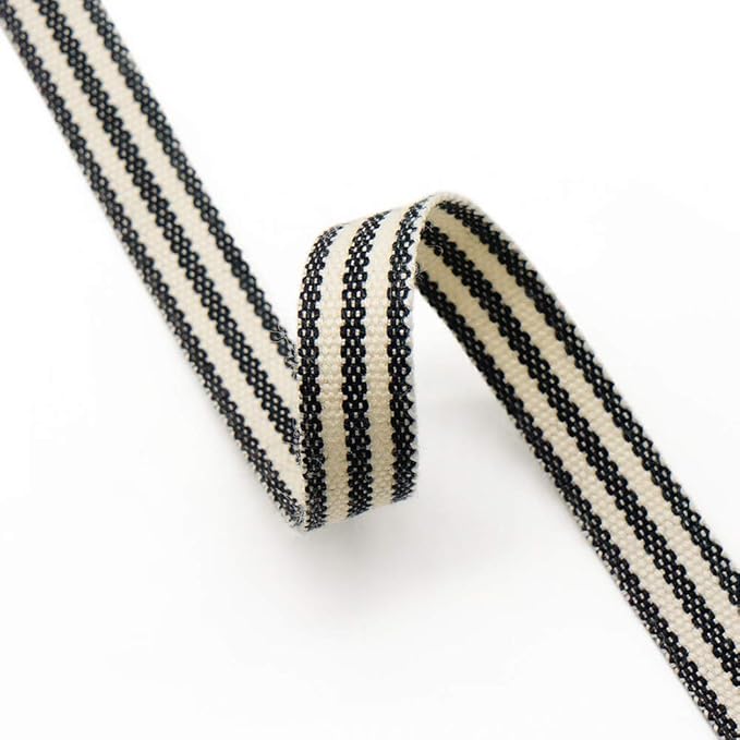 CT CRAFT LLC Ivory Cotton Black Stripes Ribbon 3/8" x 10 Yards - Image 3