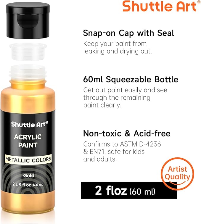 Shuttle Art Metallic Acrylic Paint Set, 20 Colors Metallic Paint in Bottles - Image 3