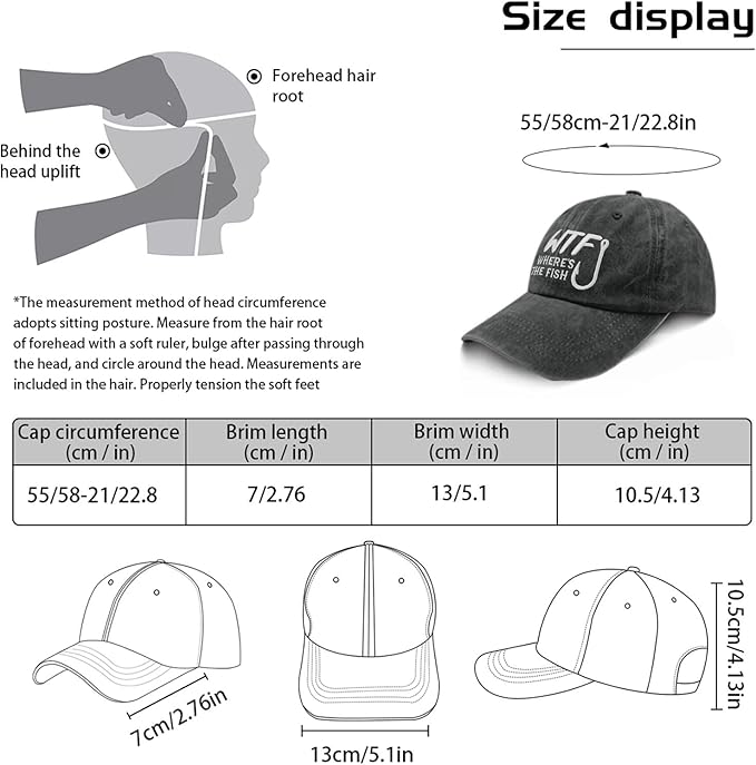 WTF Where's The Fish caps Funny Vintage Cotton Washed Baseball Caps Adjustable Low Profile Dad Hat