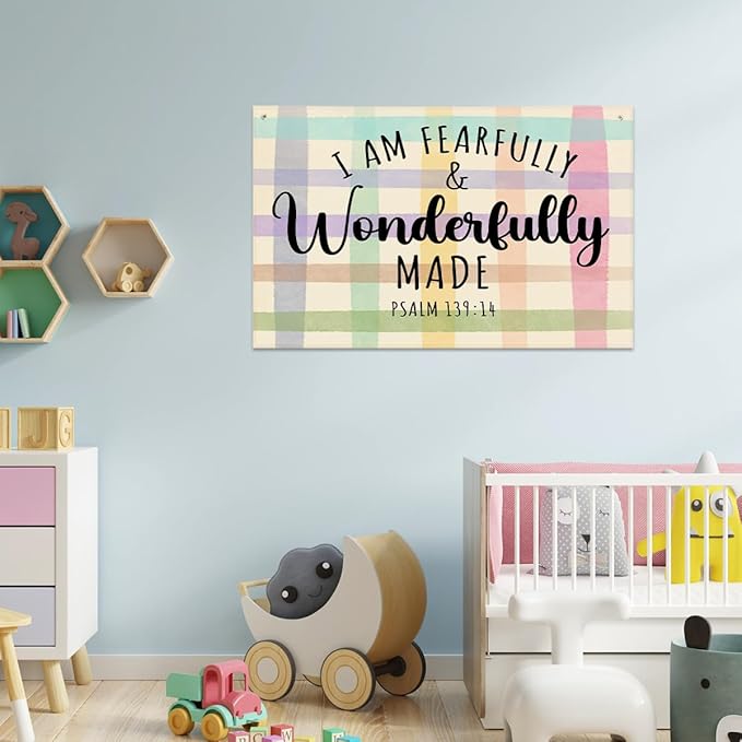 Fearfully and Wonderfully Made Bible Verses Wall Decor Kids Room Decor Canvas - Image 3