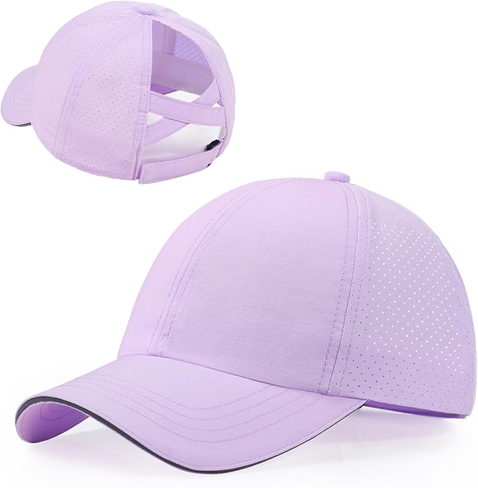 Little Girls Criss Cross Ponytail Hat Toddler Reflective Baseball Cap Kids Quick Dry Summer Sports Hats Age 3-8