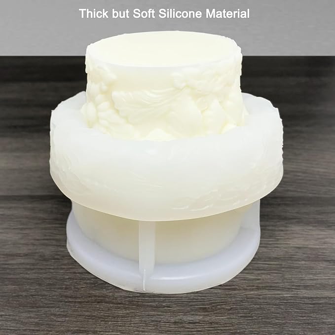 Flower Cylinder Candle Mold Floral Leaf Pillar Thick Silicone Mold - Image 3