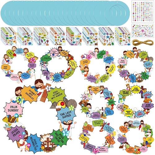 Hollowfly 48 Sets Christian Easter Wreath Craft Kit for Sunday School