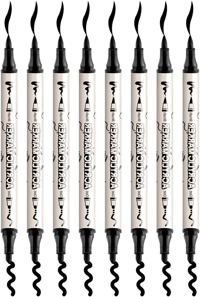 TRANSON 8 Pack Black Brush and Bold Dual-tip Acrylic Paint Marker - Image 7