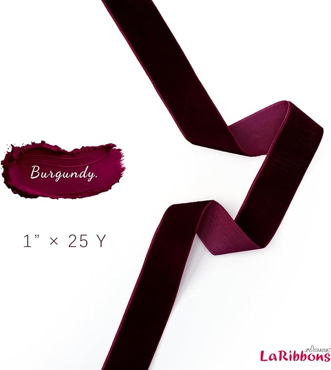 LaRibbons Thin Velvet Ribbon 1 Inch x 25 Yards, Burgundy Velvet Ribbon - Image 5