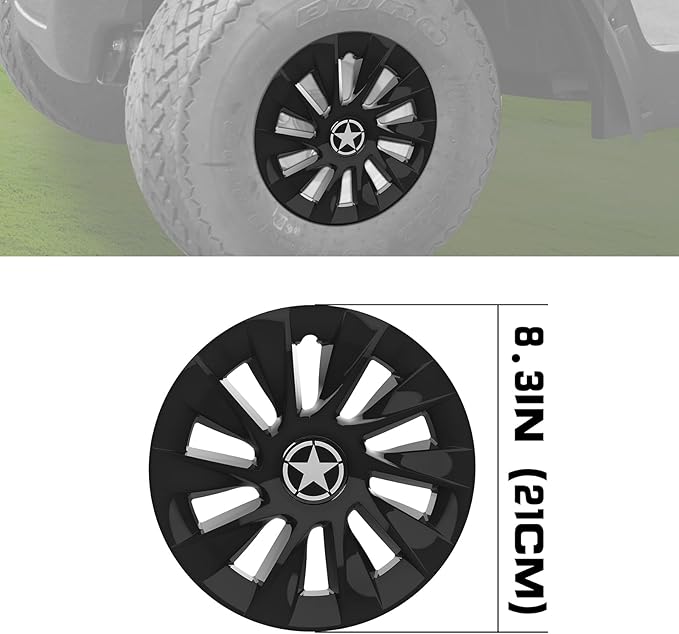 8 Inch Golf Cart Hub Caps Wheel Covers for EZGO Yamaha Club Car Accessories, 4PCS Snap-On Plastic Hubcaps Chrome Finish 8" Wheel Covers Rim Cover Tire Hub Cap Hubcap Golf Cart, Gloss Black