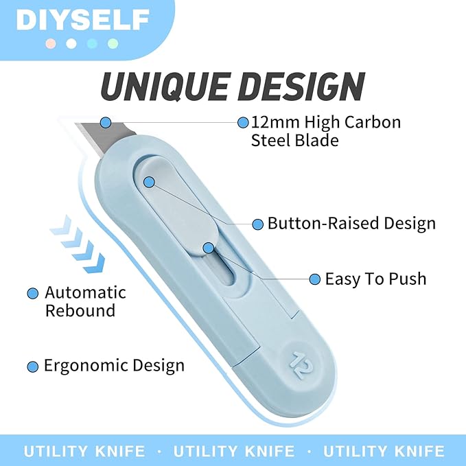 DIYSELF 8 Pack Box Cutter, Box Cutter Retractable Letter Opener, Cute Utility - Image 2