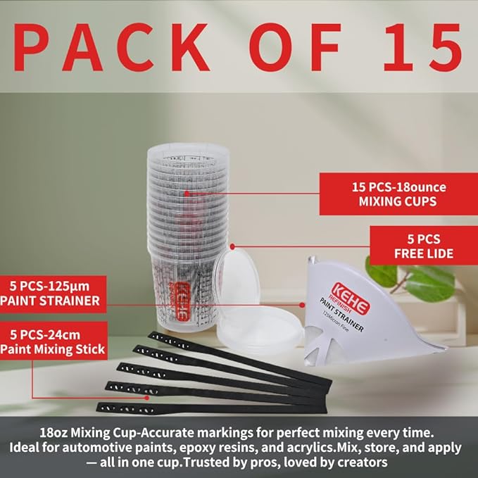 15 PACK Paint Mixing Cups by KEHE REFINISH, 10 oz, Disposable or Reusable - Image 3