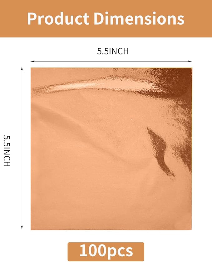 Luckymica Gold Leaf Sheets, Decoration, 5.5" x 5.5", Rose Gold - Image 2