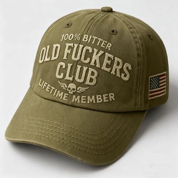 Old Fuckers Club-Vintage Baseball Cap, Hand-Embroidery Adjustable Wash Old Fuckers Club100% Bitter Lifetime Member Hat