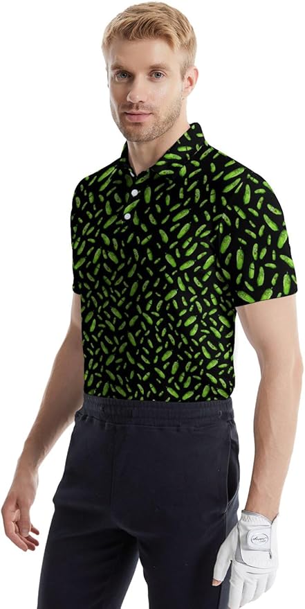 HUURAY Funny Golf Polos for Men Funny Print Short Sleeve Shirts Quick Dry Polo Shirts Hawaiian Shirt Performance Golf Outfits