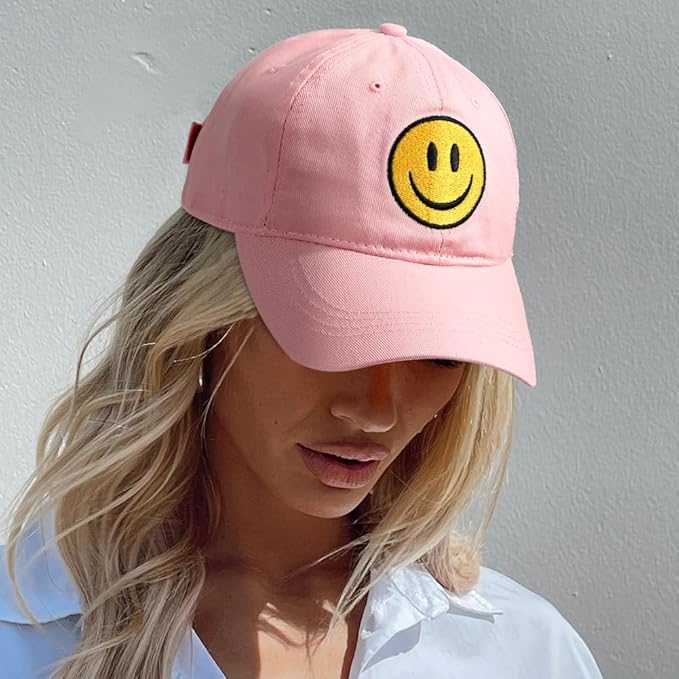 Smile Face Baseball Cap for Women Men Cute Baseball Caps Unstructured Cotton Dad Hat