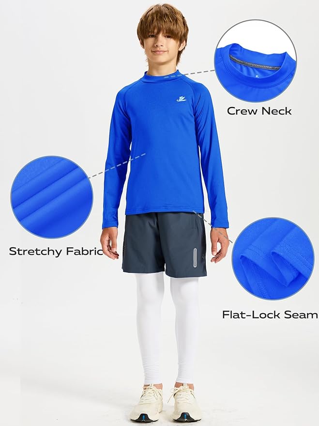 DEVOROPA Youth Boys Compression Thermal Shirt Long Sleeve Kids Fleece Baselayer Soccer Baseball Undershirt Slim/Regular/Husky