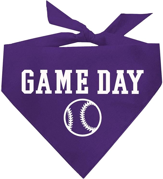 Game Day Dog Bandana | 100% Cotton Adjustable Triangle | Made in USA | Baseball| Sports | Biggest Fan | Game Day | Purple, One Size (1054)