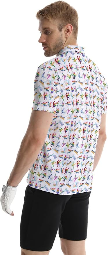 HUURAY Funny Golf Polos for Men Funny Print Short Sleeve Shirts Quick Dry Polo Shirts Hawaiian Shirt Performance Golf Outfits