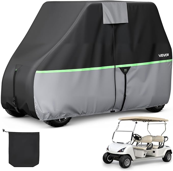 VEVOR Golf Cart Cover, Full Coverage 2+2/4 Passenger Golf Cart, 600D Waterproof Oxford Fabric Club Car Cover Fits Most Carts Club Car, Yamaha, EZGO, Honda, PU Coating & Three Zipper Doors