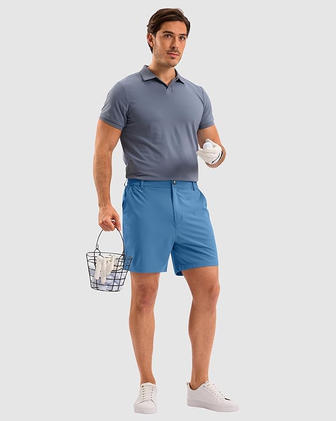 Pudolla Men's Casual Shorts 7"/9"/5" Lightweight Golf Shorts with 3 Pockets Stretch Quick Dry Comfy Work Shorts
