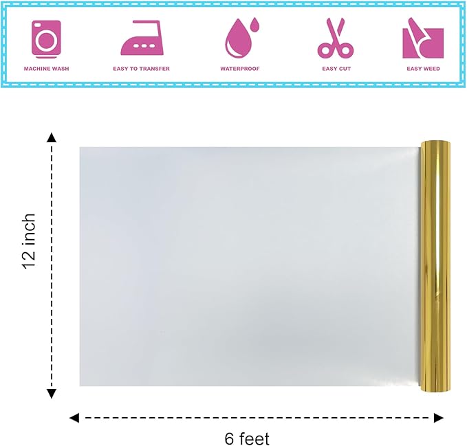 Sheet Metallic Foil Heat Transfer Vinyl 12Inch*6Ft Bundle Chrome HTV Pack - Image 2