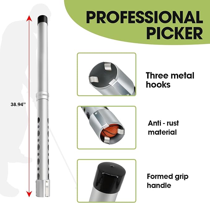 THE GOLFER STORE Golf Ball Shag Tube Professional Golf Ball Picker Upper Aluminum Golf Ball Retriever Collector Practice Pick-up Sucker Tool