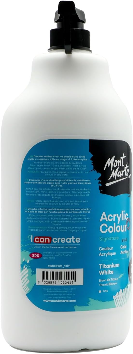 Mont Marte Discovery School Acrylic, Titanium White, 1/2 Gallon. Ideal - Image 6