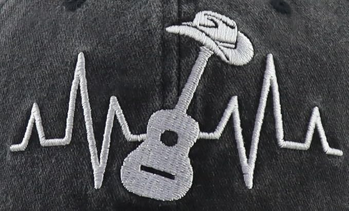 Country Music Guitar Heart Beat Hat for Men Women, Classic Embroidered Guitar Decor Musicians Baseball Cap
