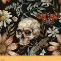 Feelyou Kids Sugar Skull Fabric By The Yard 5 Yards Gothic Skeleton Flroal Upholstery Fabric for Chairs Death Moth Decorative Soft Flannel Botanical Floral Leaf