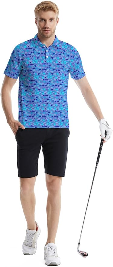 HUURAY Funny Golf Polos for Men Funny Print Short Sleeve Shirts Quick Dry Polo Shirts Hawaiian Shirt Performance Golf Outfits