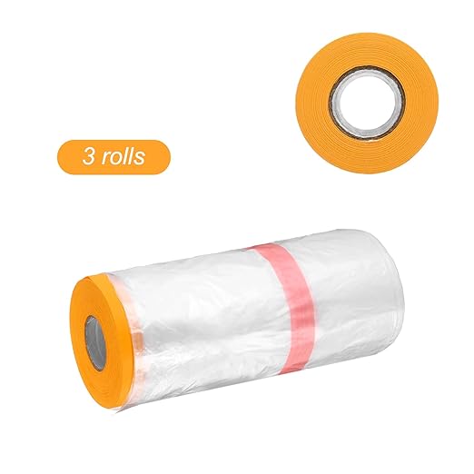 HARFINGTON 3 Rolls Pre-Taped Masking Film 106.3" x65.6ft Double Adhesive Tape - Image 3