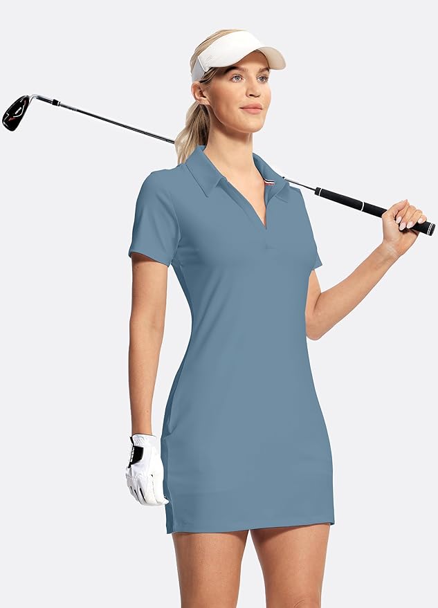 Hiverlay Golf Dresses for Women with Shorts and Pockets, V-Neck Short Sleeve Tennis Dress, Workout Athletic Dresses
